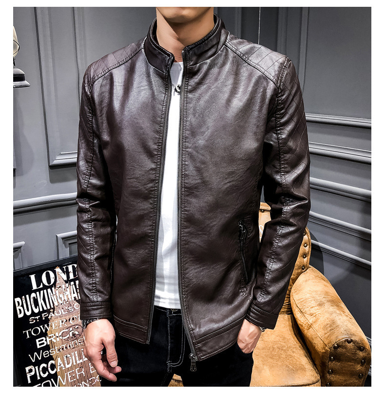 Men Faux Leather Jacket Motorcycle Men's Jackets Brown