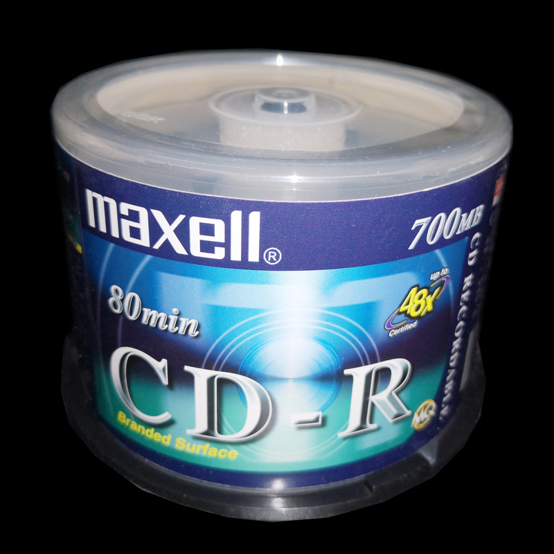 MAXELL麦克赛尔商务银色CD-R 48X空白光盘刻录盘MQ空光碟 50片桶|ms