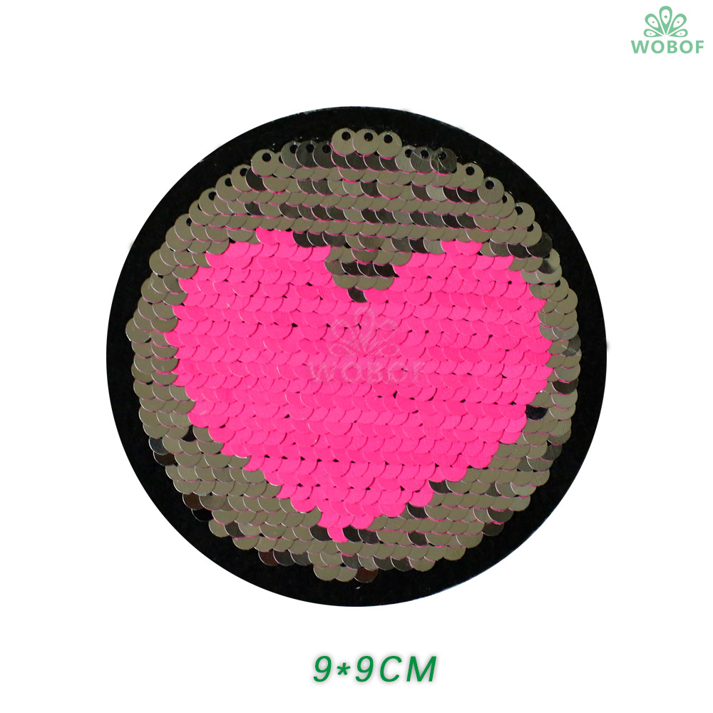 WO-2017厂家直销新款圆形爱心桃心5MM珠片绣章仔可定制