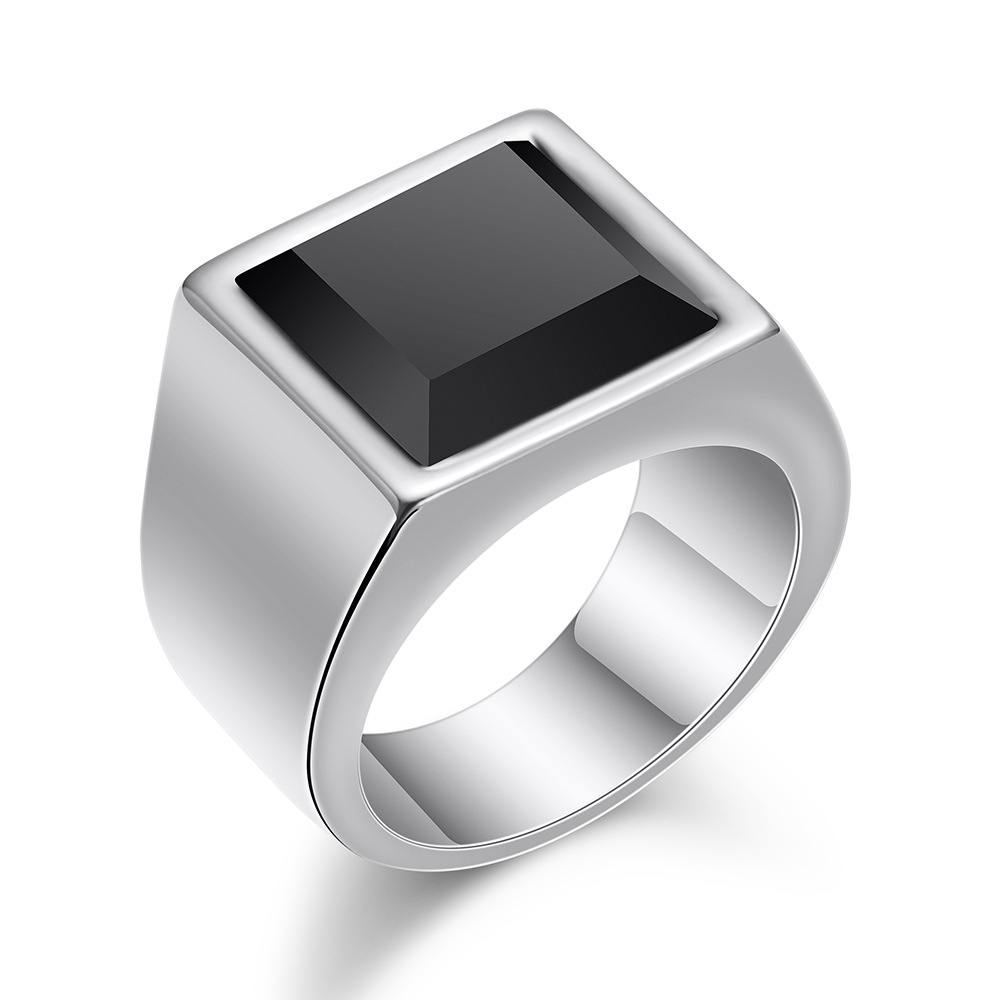 Fashion Geometric Square Polished Black Glass Titanium Steel Ring display picture 3