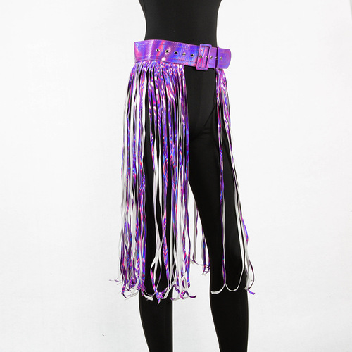 Women black purple color singers Nightclub jazz dance hollow fringe skirts  pole dance concert birthday party celebration PU leather tassels skirt