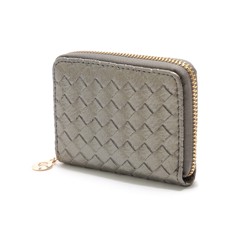 48g Weight Zipper Closure Type Pu Leather Material Solid Color Pattern Unisex Gender Grey, Rose Red, Purple, Blue, Gold, Silver, Black Color Nihaojewelry Wholesale Accessories Korean Woven Pattern Multi-position Card Bag 17