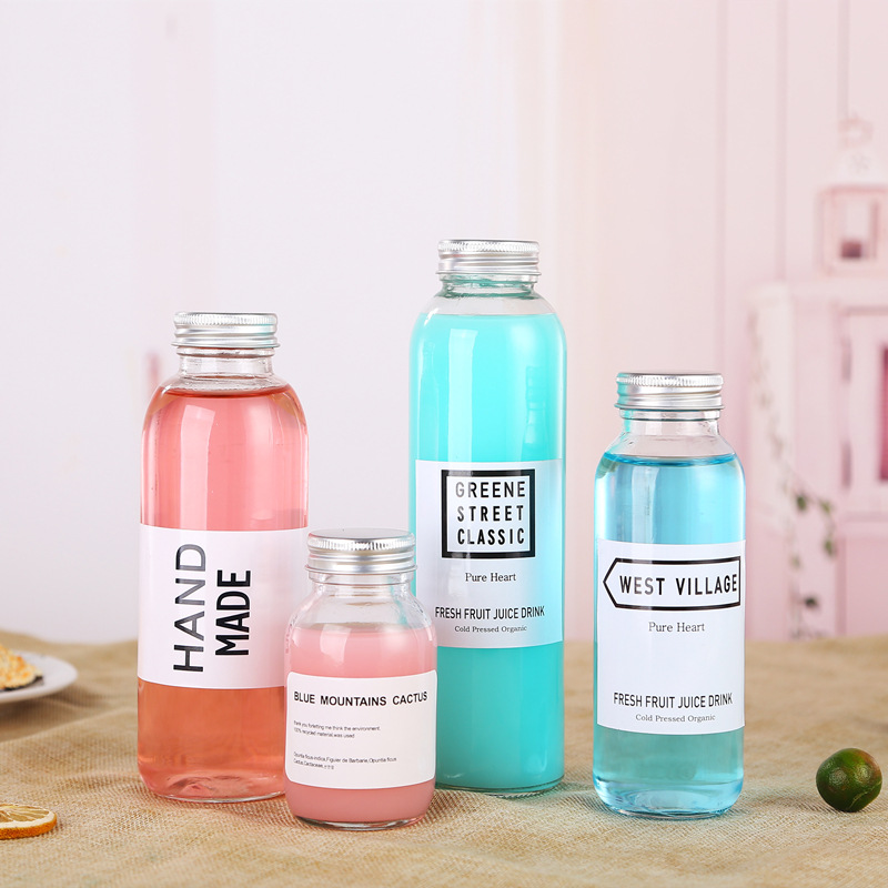 新款ins铝盖玻璃饮料瓶果汁杯冷饮杯果酒瓶奶茶瓶豆浆杯咖啡瓶
