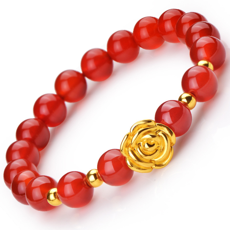 Unisex enkelcirkel granatarmband sandguld ros vakuumförgyllt smycke pärlpar kristallarmband_voghion.com