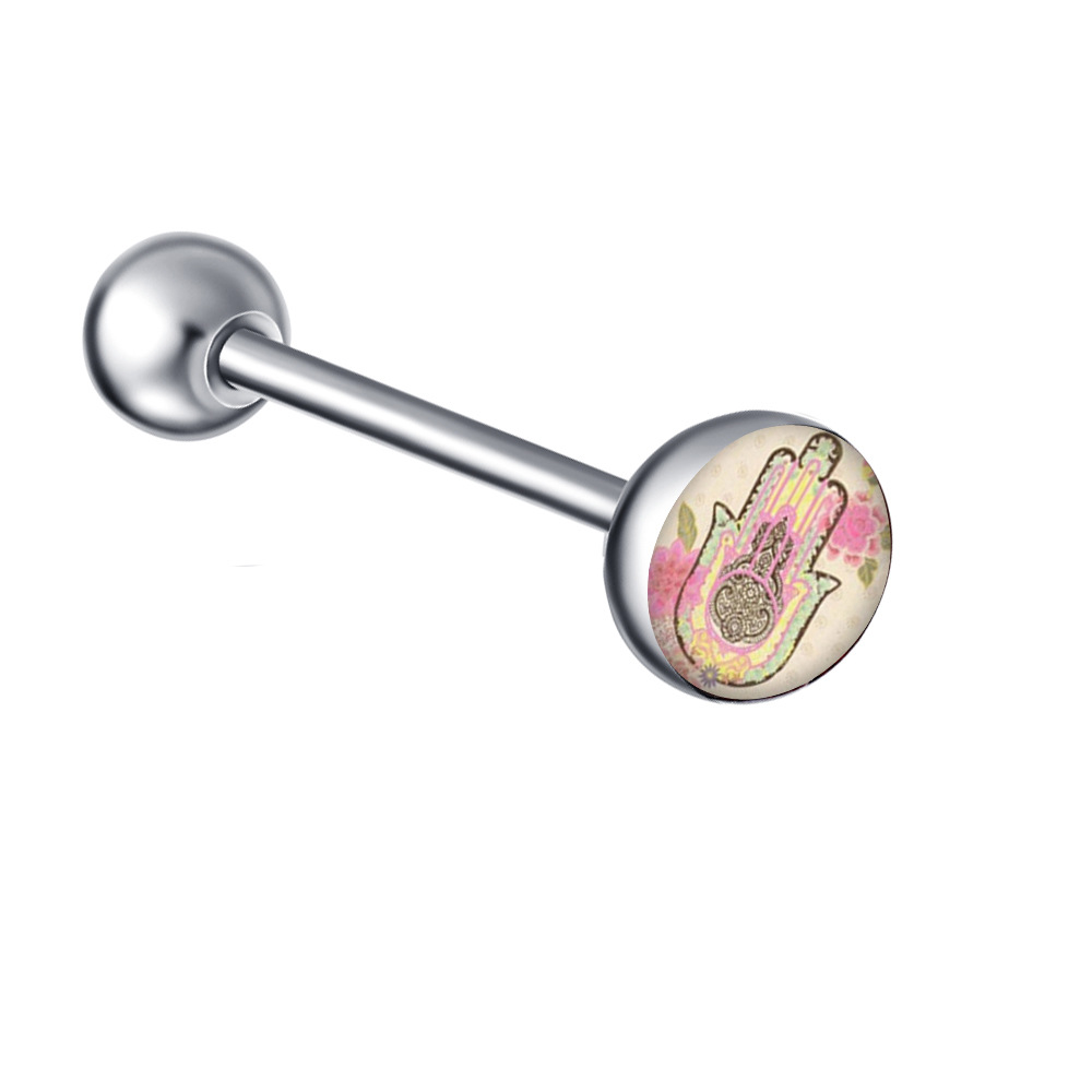 Steel Color LOGO Barbell Tongue Nail Stainless Steel Tongue Ring 16mm Length Piercing Jewelry detail image 11