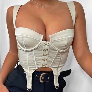 Europe and the United States new fashion trend solid color button zipper navel strap women’s Vest