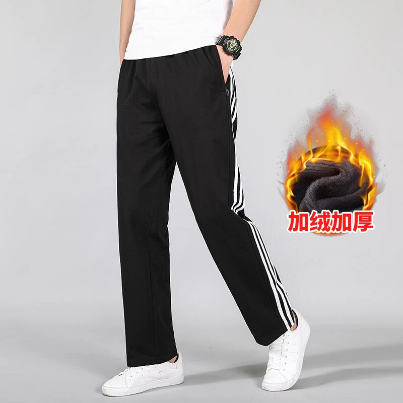 Зимние спортивные брюки, мужские прямые утепленные брюки на флисовой подкладке, Свободные теплые брюки больших размеров, мужские повседневные брюки больших размеров