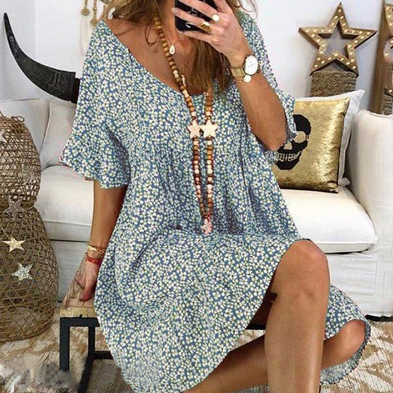 women s loose flared sleeve printed dress  NSKX6219