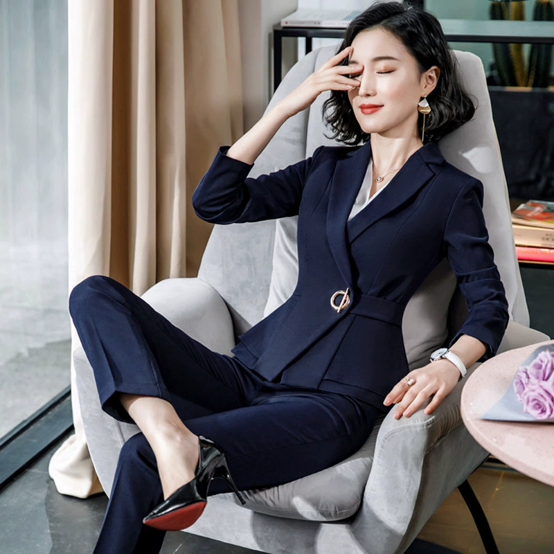 Профессиональный женский костюм, деловой наряд, модный весенне-осенне-зимний новый стиль, компактный костюм, женственный деловой костюм с брюками.