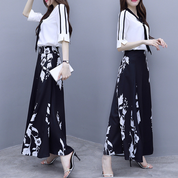 Summer women’s fashion temperament broad-legged pants two sets