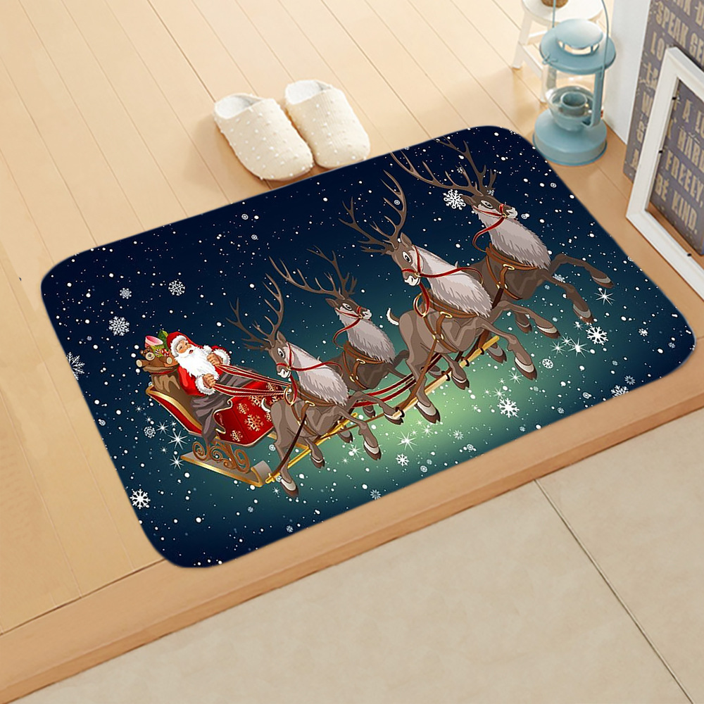 Cute Christmas Tree Elk Flannel Fabric Floor Mat display picture 3