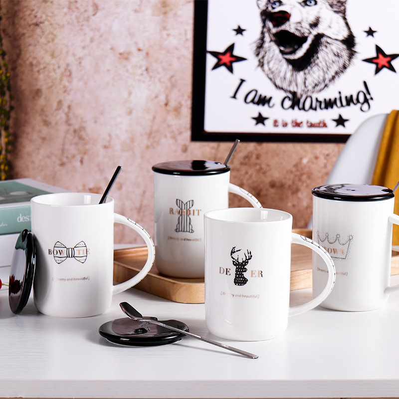 家用欧式杯子陶瓷ins北欧风马克杯带盖勺喝水个性简约办公室杯子|ms