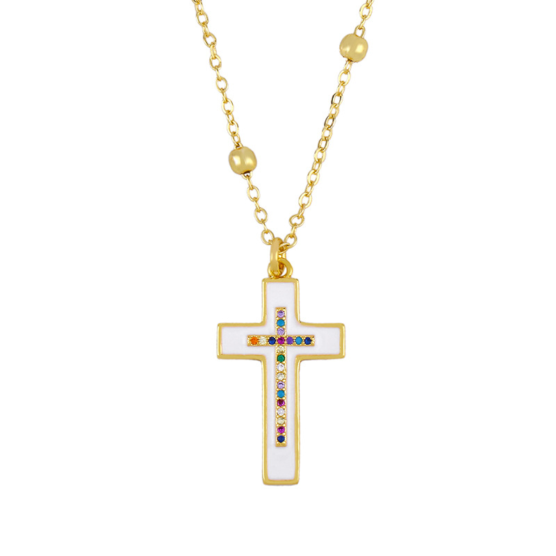 Europäische Und Amerikanische Klassische Retro-kreuz Halskette Tropf Öl Eingelegt Mit Farbigen Diamanten Kreuz Anhänger Männer Und Frauen Paar Halskette Nkq07 display picture 2