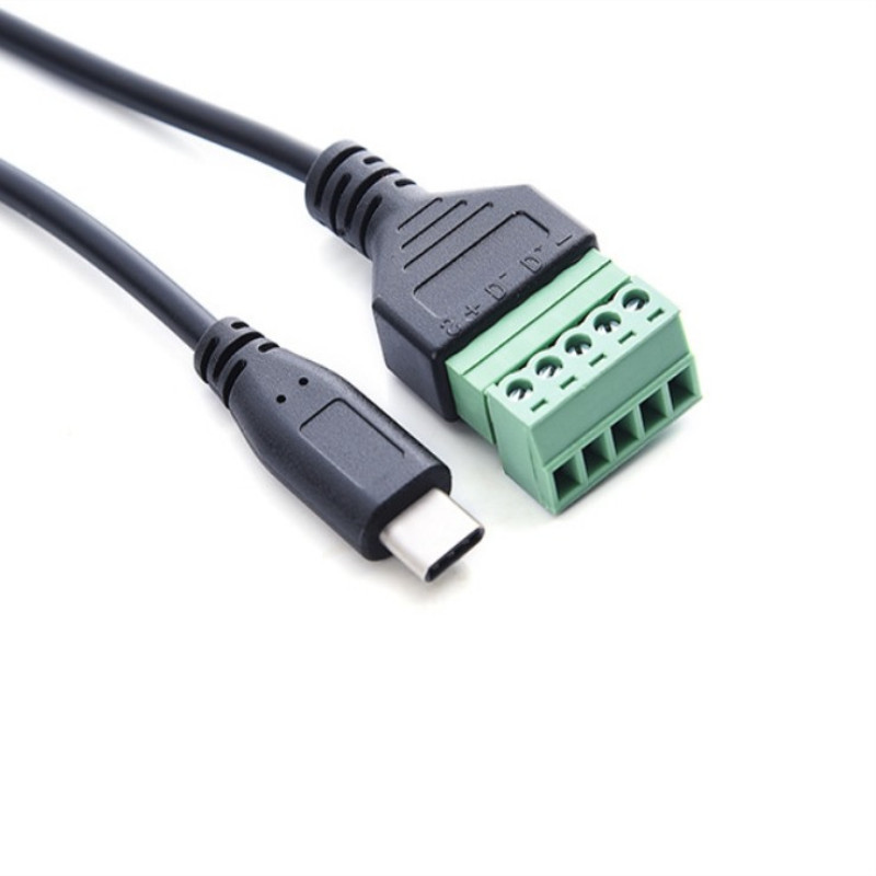 TYPE-C公免焊接连接器数据传输充电转5P绿色接线插拔端子转接线