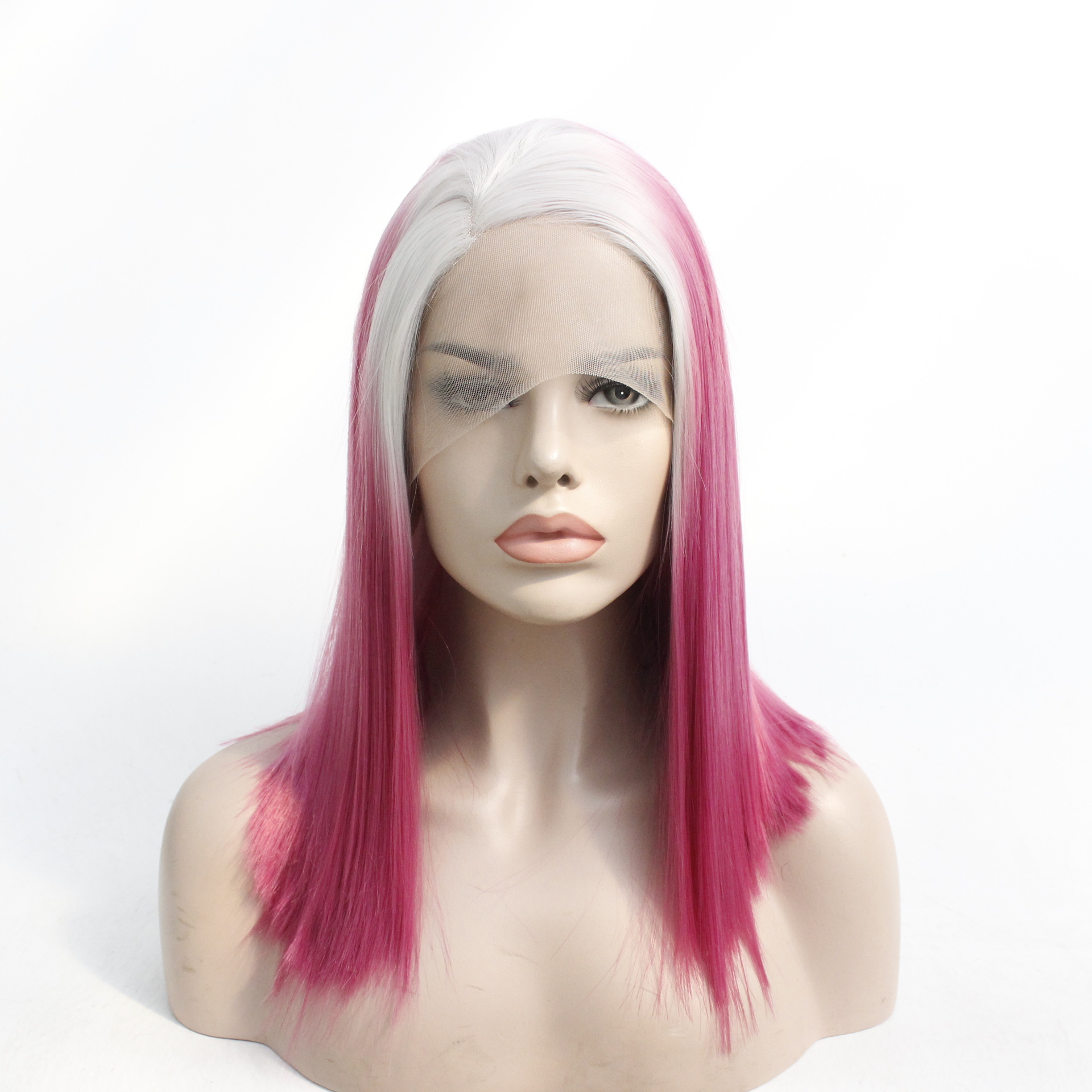二MW二粉色欧美风时尚甜美长卷发中分修脸显白逼真自然哑光假发套-淘宝网