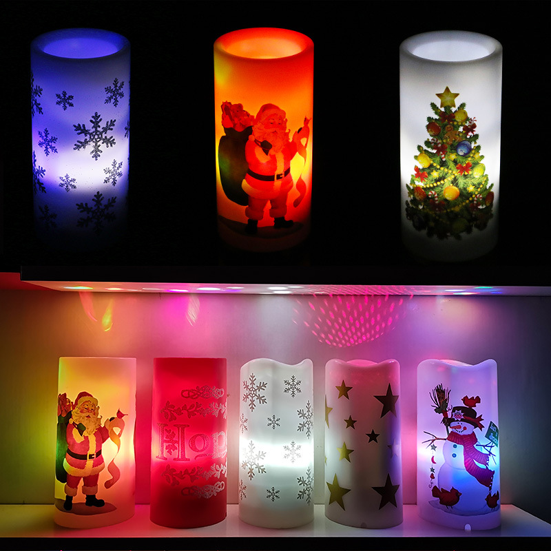 LED蠟燭款創(chuàng)意投影燈 圣誕節(jié)日LED裝飾夜燈 圣誕發(fā)光蠟燭燈擺件