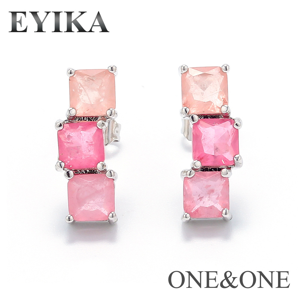 Fashion New Zircon Color Square Crystal Copper Earrings Wholesale Nihaojewelry display picture 1