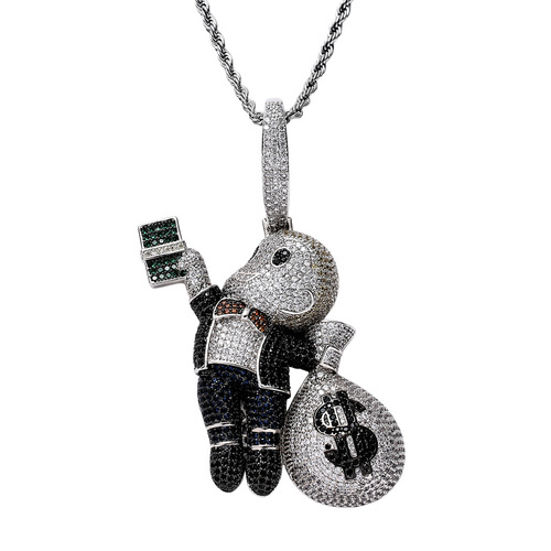 Amazon Europe and America Necklace Hip Hop Hand Grab American Dollar Bill Bald Boy Money Bag Colorful Zirconite Tassel Pendant 