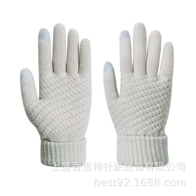 抖音同款手机可触屏手套针织毛线女冬季保暖内拉毛提花源头工厂