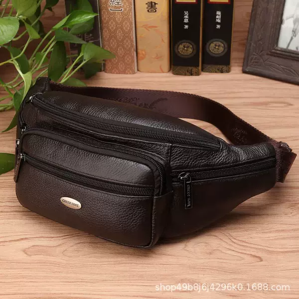 Genuine Leather waist bag men's multi-functional chest bag messenger bag men's outdoor sports first layer cowhide large capacity casual bag