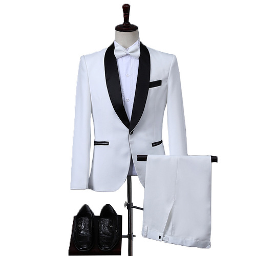 Suit Set for Men Korean Style Western Tailored White Professional Best Man Newlywed Dress with Tie Formal Attire