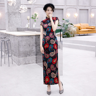 Chinese Dress cheongsam for womenDouble layer sleeve cheongsam, retro long cheongsam skirt, cheongsam