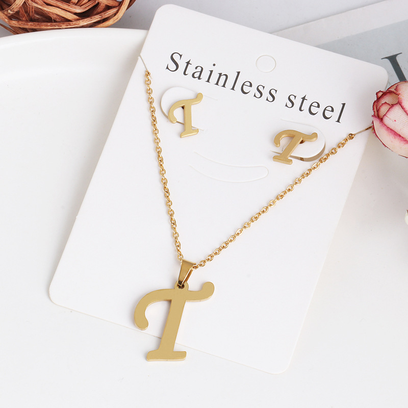 New Simple Letter Necklace Earrings Set Of 26 Letters Simple Creative Jewelry Stainless Steel display picture 10