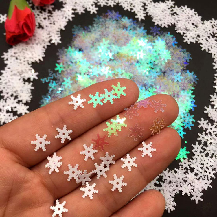 7mm iridescent white snowflake sequins, Christmas porcelain white snowflake glitter