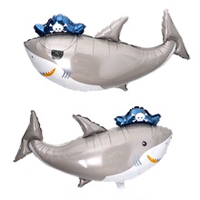 新款海盜鯊魚鋁膜氣球海洋生物卡通生日婚慶裝飾布置鋁箔氦氣球