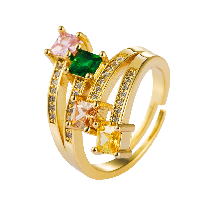 Micro-inlaid Zircon Rainbow Ring Fashion Influx Men And Women Ins Copper Plated 18k Ring display picture 6