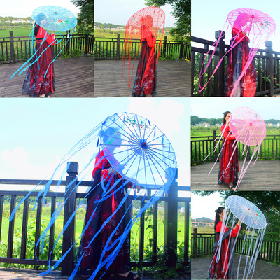 古風流蘇飄帶傘古裝透明絲帶舞蹈傘網紅拍攝漢服女cos道具油紙傘