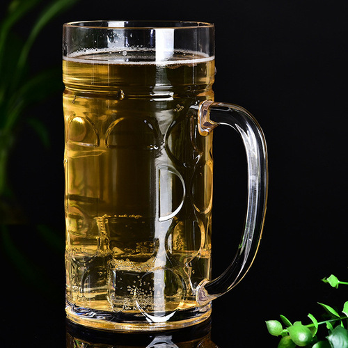 大容量1升塑料PS啤酒杯 透明带把加厚扎啤杯菠萝杯 饮料果汁杯子
