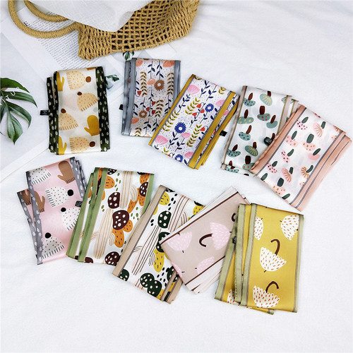 New floral double-sided square-angle long scarf and silk scarf for women Korean style spring and autumn versatile wrist strap streamer headband fashionable