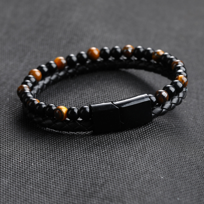 1 Piece Fashion Round Pu Leather Alloy Beaded Plating Women's Bracelets display picture 2