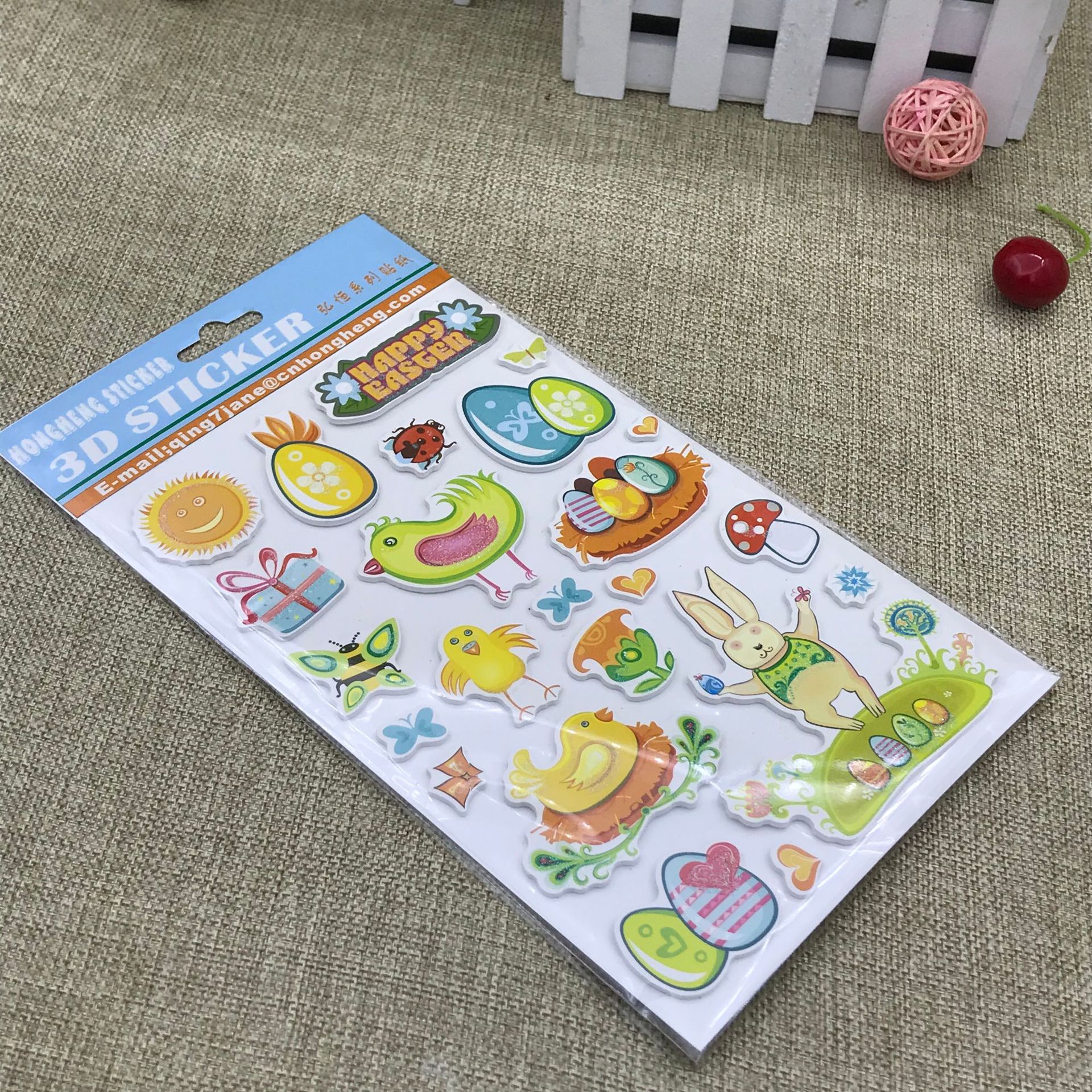 可定制复活节EVA3D 4色印刷卡通图案装饰贴EVA金粉贴EVA小兔贴纸