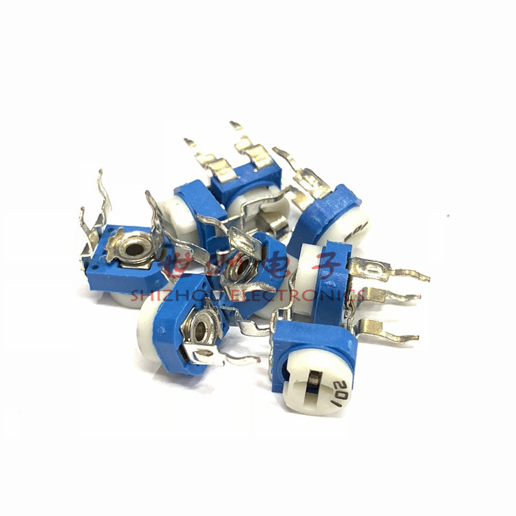 蓝白卧式可调电阻WH06-2/RM065 阻值200R-201 兰白卧式可调电位器