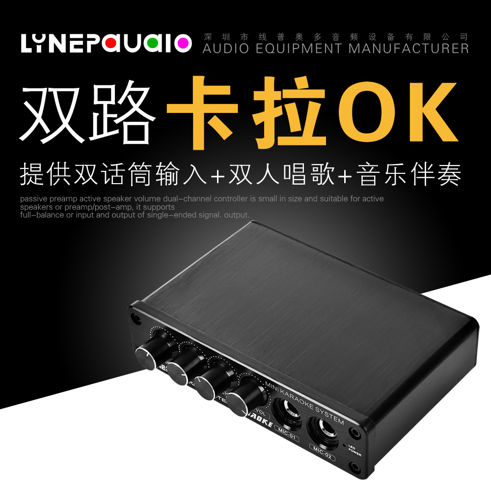 LINEPAUAIO 厂家直销 迷你式双人卡拉OK带混响混音功能双路话筒