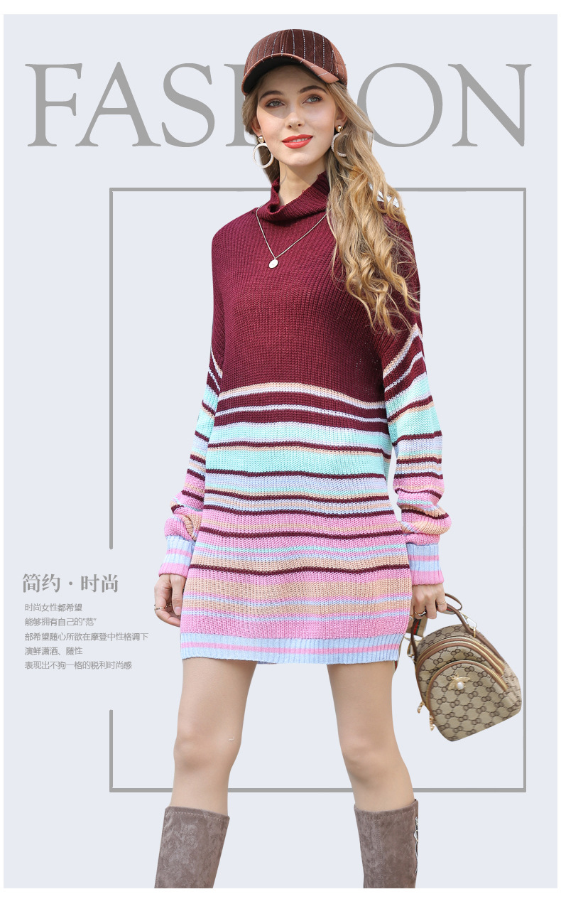 new loose striped pullover half turtleneck sweater NSYH7472