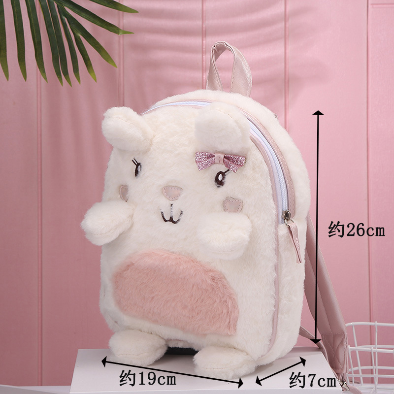 New plush and cute little bear cartoon bow backpack for children, adorable snack backpack for babies detail image 4