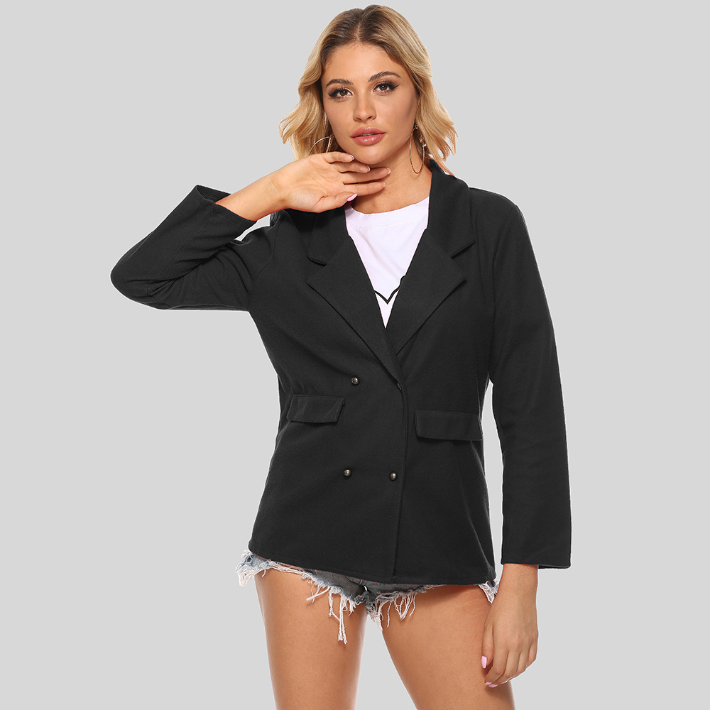 chaqueta de lana de manga larga de color sólido con solapa de moda casual NSJR33336