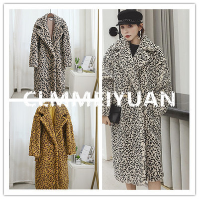 Autumn and winter new pattern Leopard Teddy Bear Lambswool Mid length version overcoat Sheep velvet leather and fur Easy coat