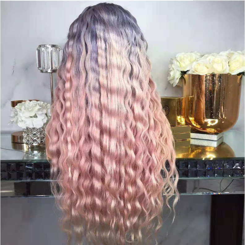 Perruque synthétique cheveux mi-longs bouclés pour femmes changeant progressivement de couleur teinte perruque de cheveux longs_voghion.com