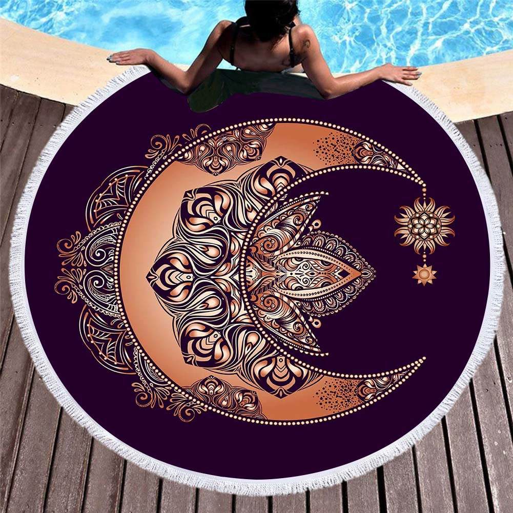 Вышитая циновка пляжа Tassel Microfiber европейского и американского пляжного полотенца ладони печатания 3D цифров круглая