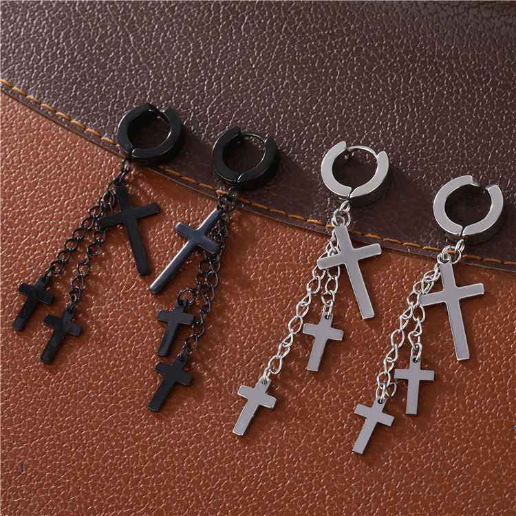 Fashion Cross Titanium Steel Plating Drop Earrings 1 Piece display picture 1