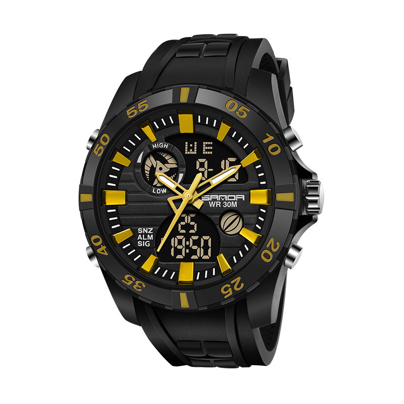 SANDA 791 impermeable multi-funcional deportes al aire libre reloj electrónico de cuarzo de los hombres reloj de doble movimiento