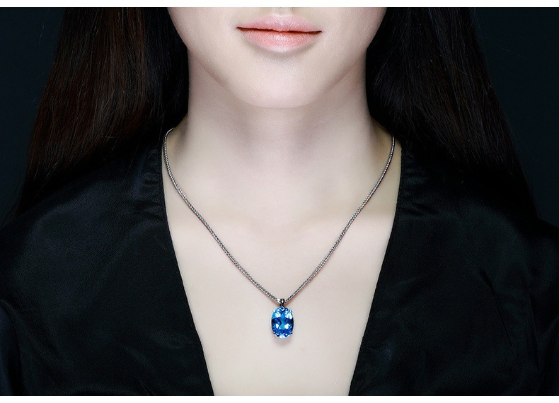 fashion simple rhinestone topaz pendant alloy necklace