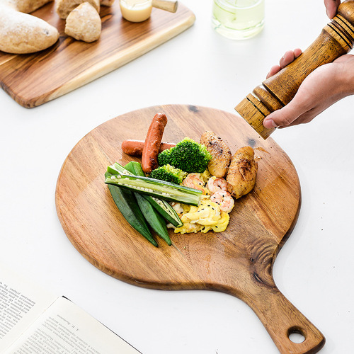 Factory direct sales wooden pizza board round snack fruit cutting board western bread steak solid wood tray