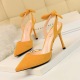 2136-3 Korean edition fashionable slim heel, super high heel, suede, shallow, pointed, hollowed-out, small bow-tied sandals