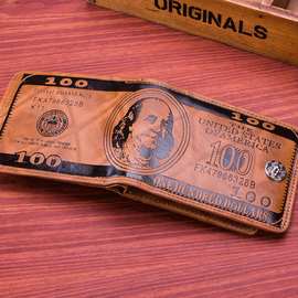 外贸创意零钱包亚马逊带扣磁扣美元钱包压变百元美金复古男士钱夹