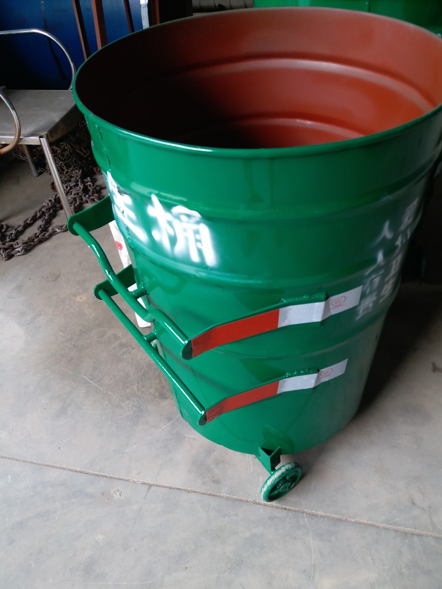 圆形环卫垃圾桶240L物业小区垃圾收集挂车铁皮垃圾桶镀锌垃圾桶